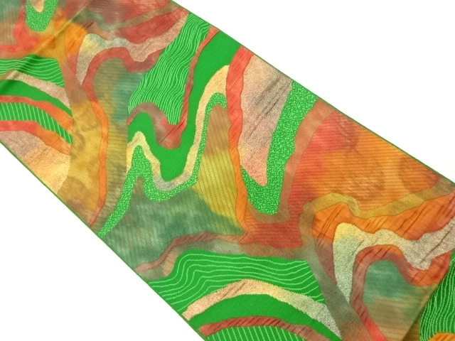 リサイクル　本場筑前博多抽象曲線模様名古屋帯